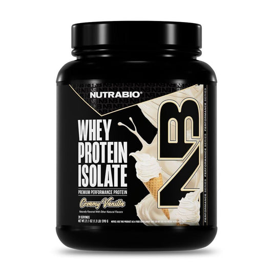 NutraBio bote frontal mostrando 25 g proteína por porción y beneficio de pureza