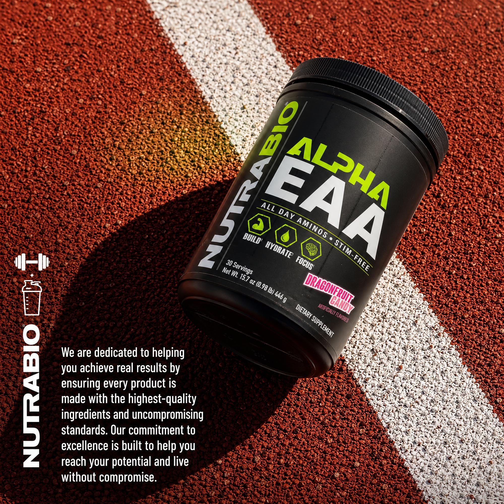 NutraBio Alpha EAA ingredientes naturales como agua de coco y taurina representados