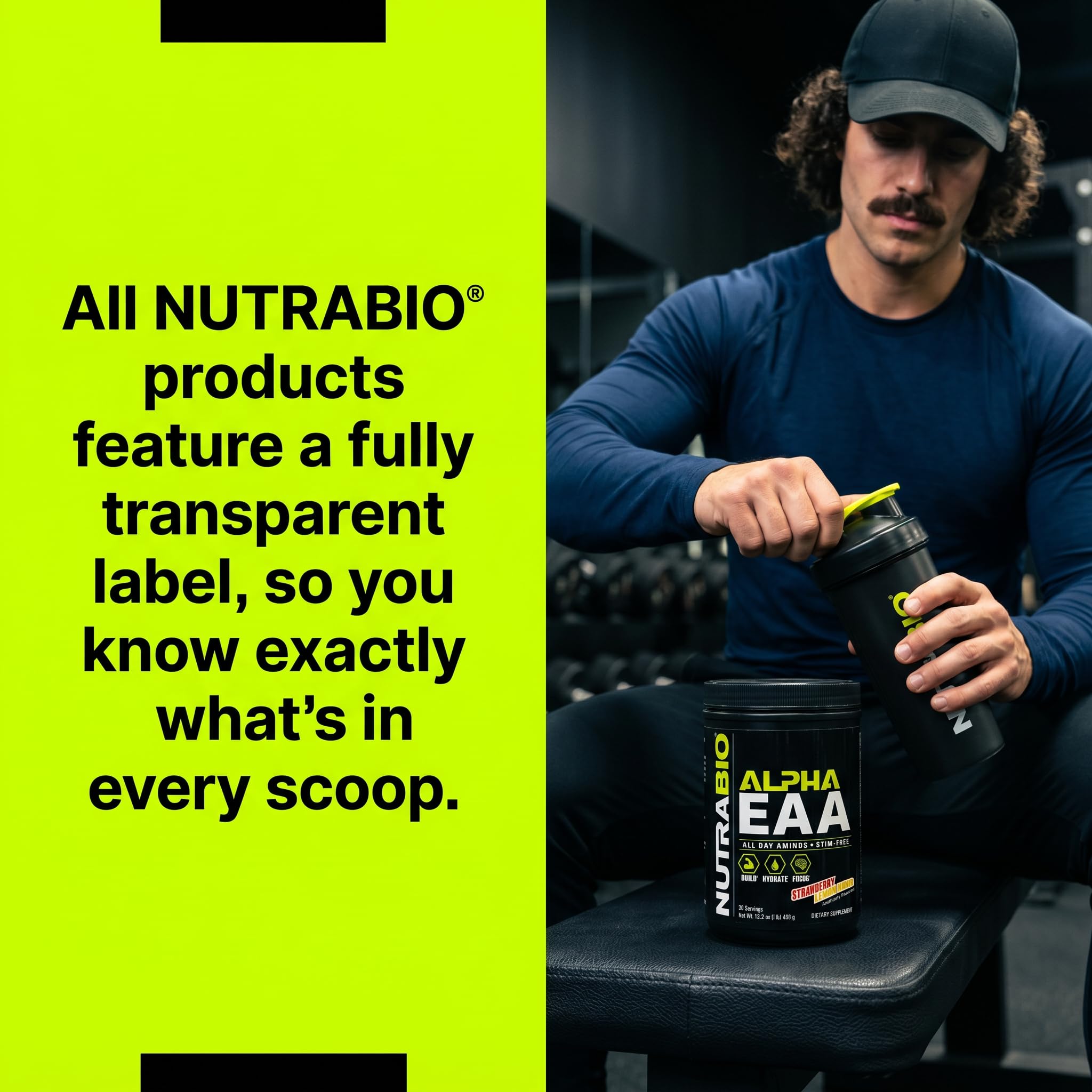 NutraBio Alpha EAA uso antes de entrenamiento para recuperación y energía