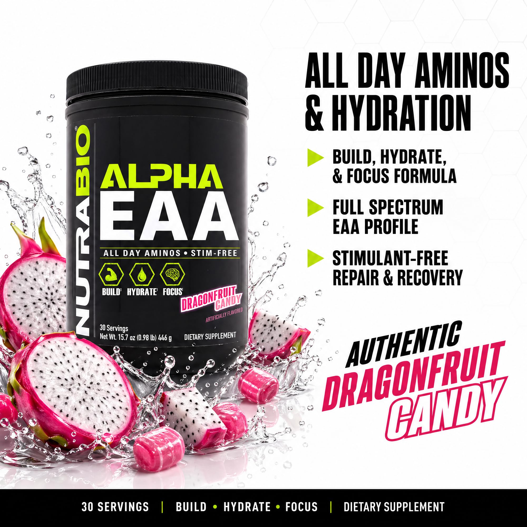 NutraBio Alpha EAA mezclado en vaso listo para beber para recuperación rápida