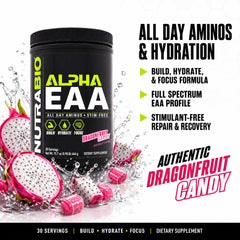 NutraBio Alpha EAA mezclado en vaso listo para beber para recuperación rápida