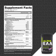 NutraBio Alpha EAA polvo mostrando textura fina y solubilidad, facilita disolución rápida