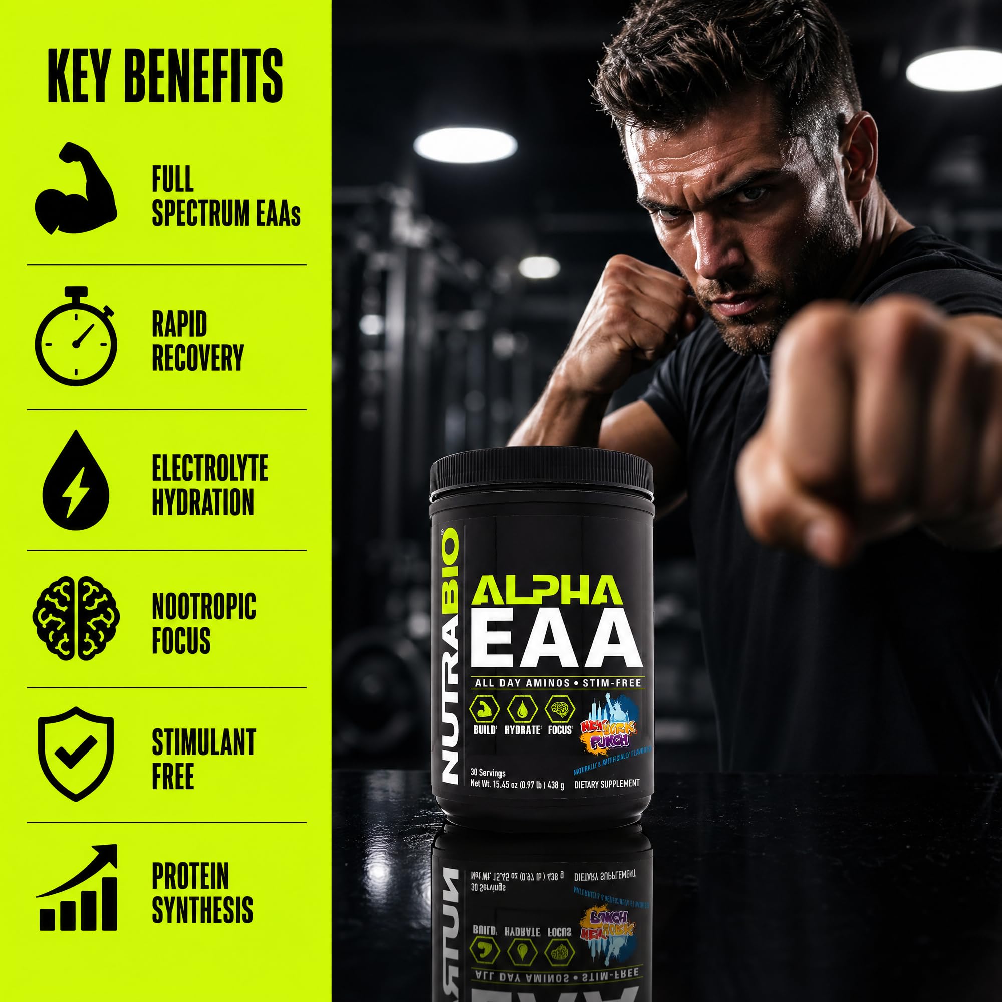 NutraBio Alpha EAA uso en gimnasio mejora resistencia durante entrenos