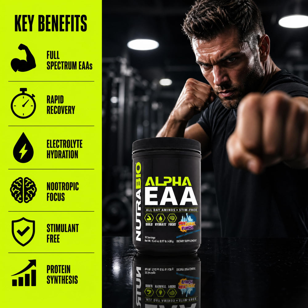 NutraBio Alpha EAA uso en gimnasio mejora resistencia durante entrenos