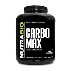 Envase NutraBio CarboMax frente mostrando tamaño y uso claro
