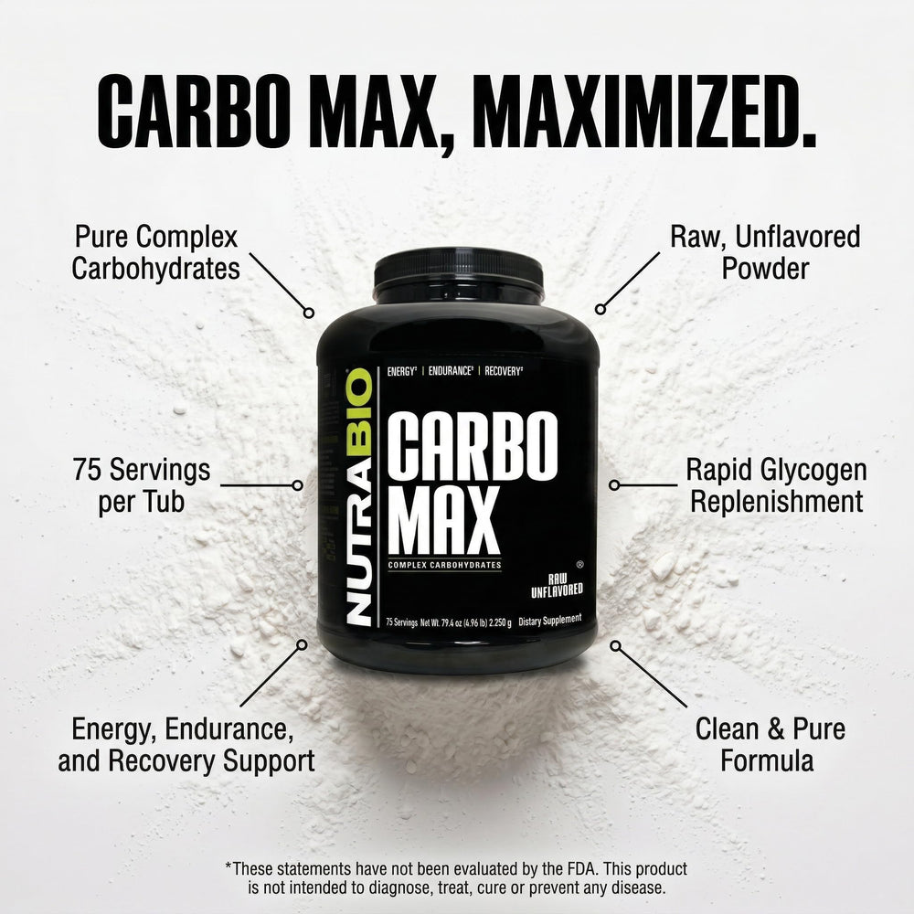 Cucharada de NutraBio CarboMax indicando porción práctica