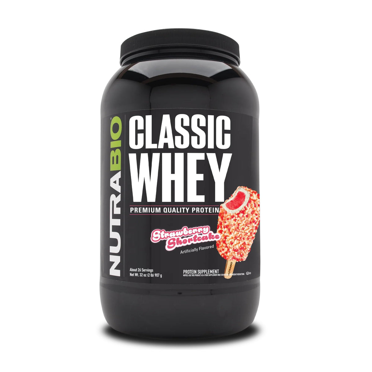 NutraBio envase frontal del Classic Whey mostrando etiqueta clara y beneficios