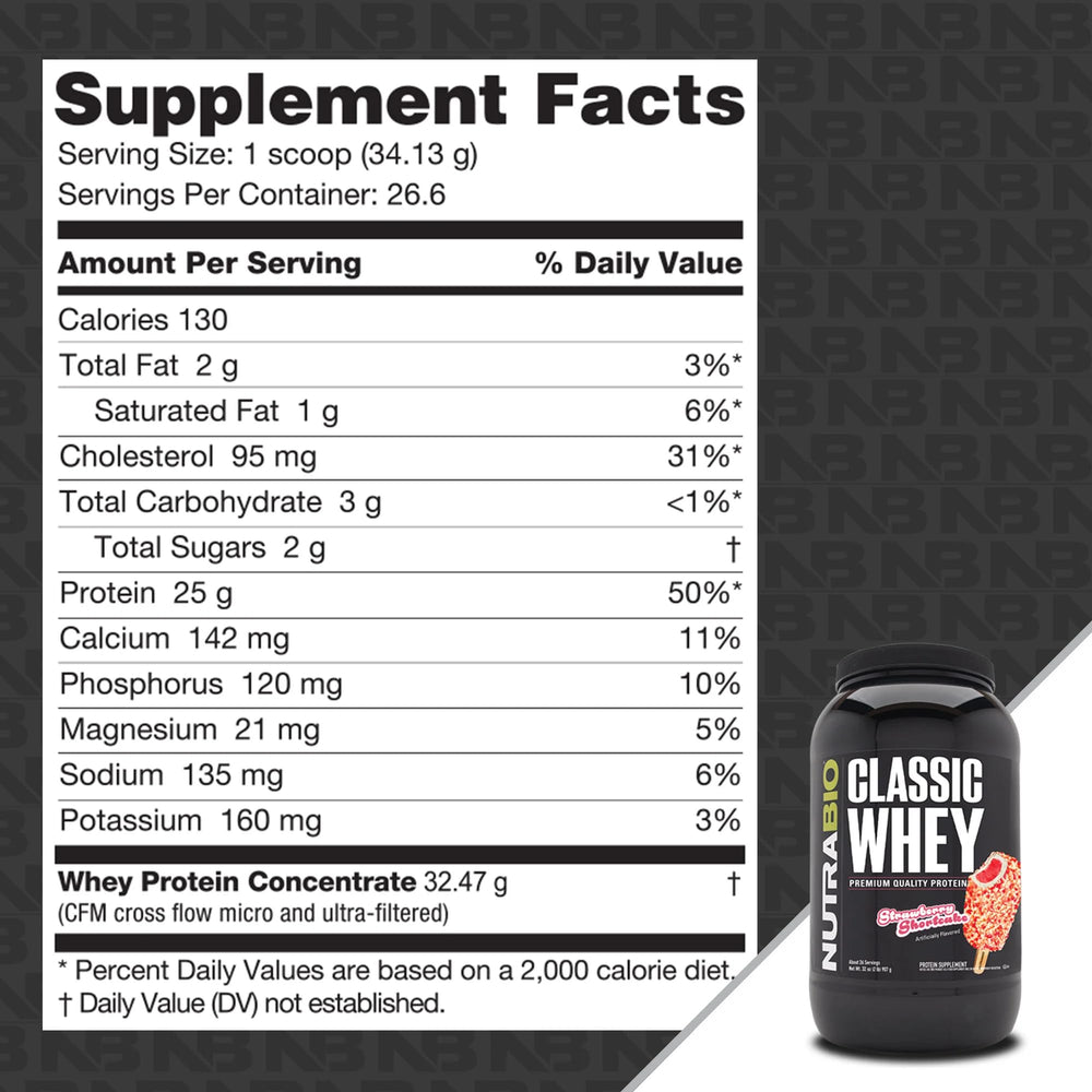 Polvo Classic Whey textura fina en primer plano, NutraBio facilita mezcla rápida