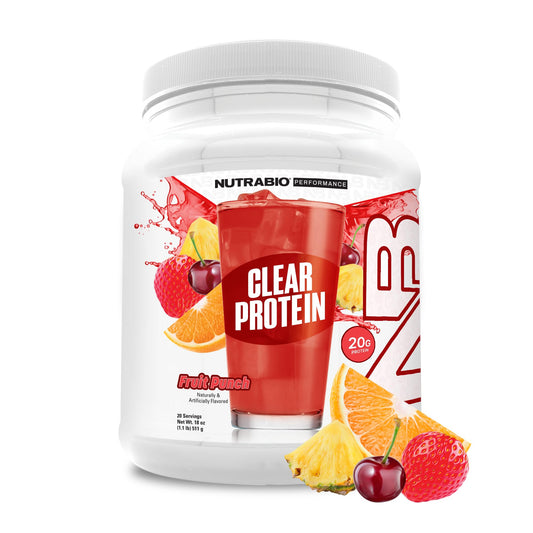 NutraBio envase frontal Fruit Punch mostrando diseño y beneficios