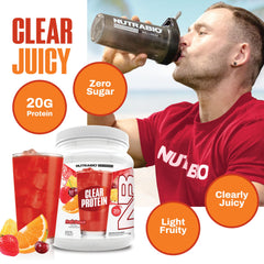 NutraBio bebida clara y refrescante sin textura láctea visible