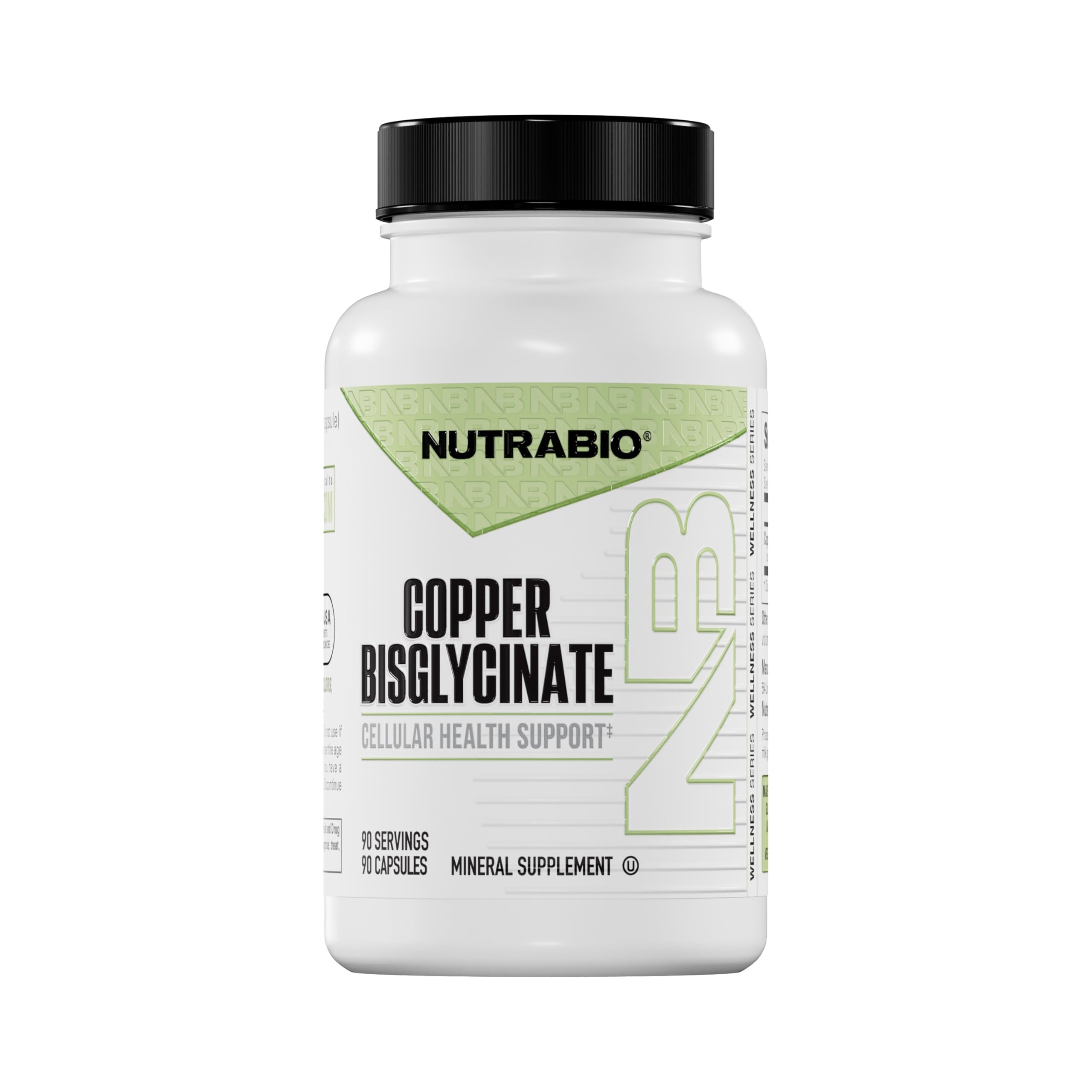 NutraBio frasco frontal mostrando diseño y cantidad de cápsulas, transmite confianza