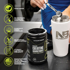 NutraBio envase abierto mostrando polvo puro listo para mezclar