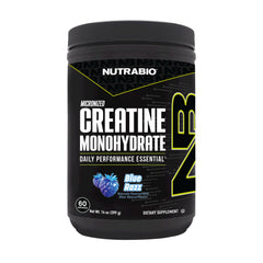 NutraBio frasco frontal con texto y sabor Blue Razz muestra pureza