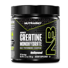 NutraBio envase frontal mostrando creatina pura y sin sabor