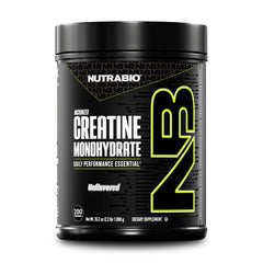 NutraBio frasco frontal del producto mostrando diseño y tamaño beneficioso