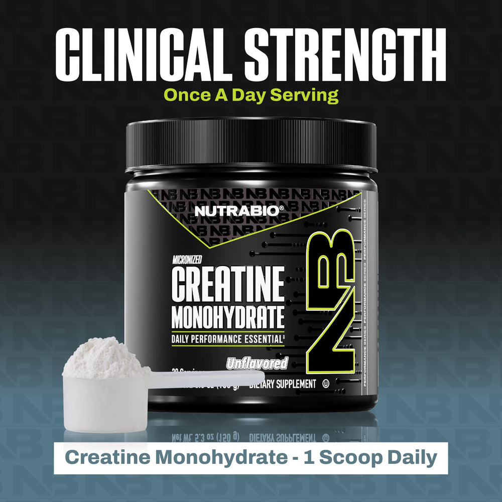 NutraBio Creatina micronizada monohidrato: ganancia de masa magra con uso regular.