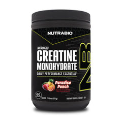 NutraBio envase frontal Paradise Punch mostrando información y beneficio de fuerza