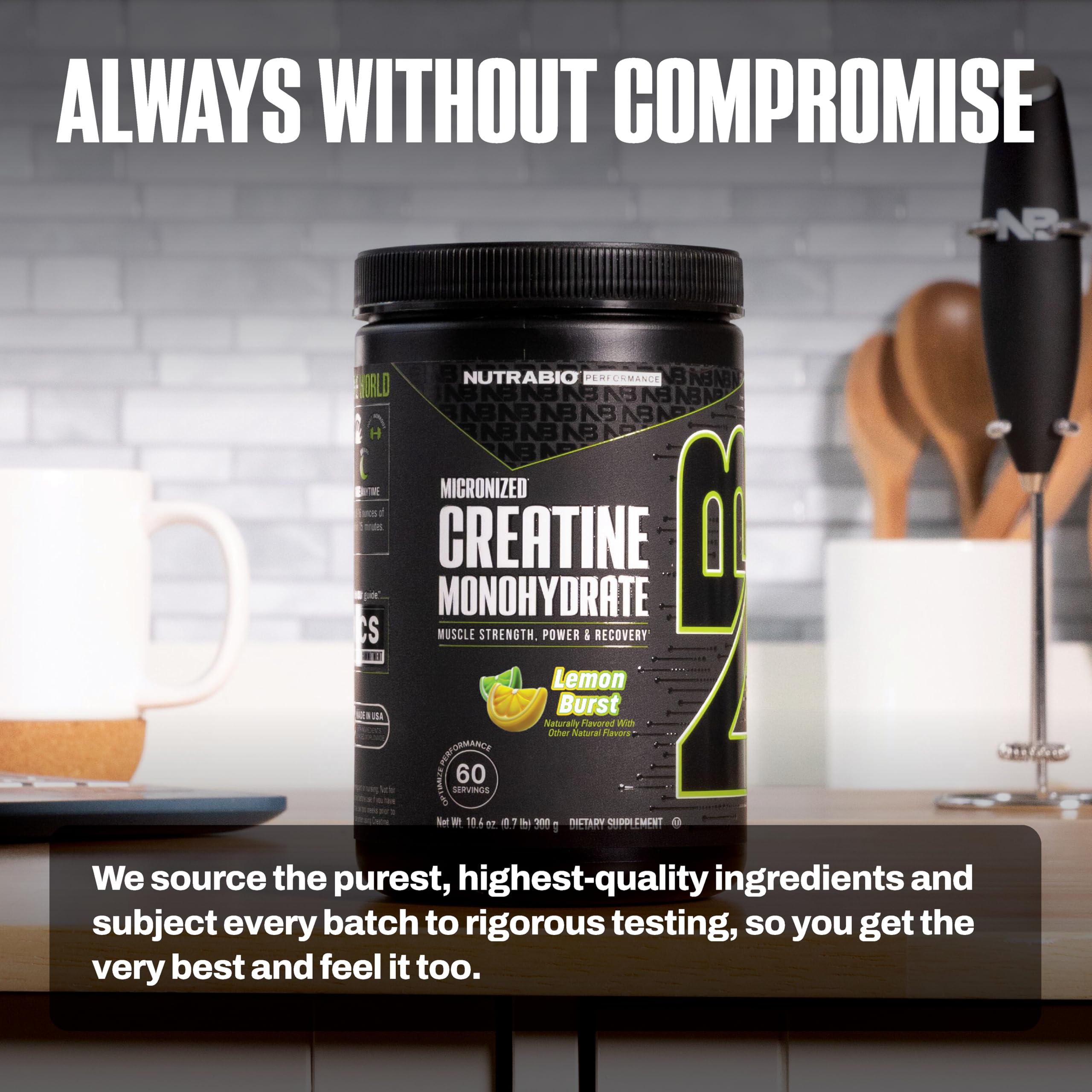 NutraBio vaso servido con sabor Lemon Burst refresco durante ejercicio