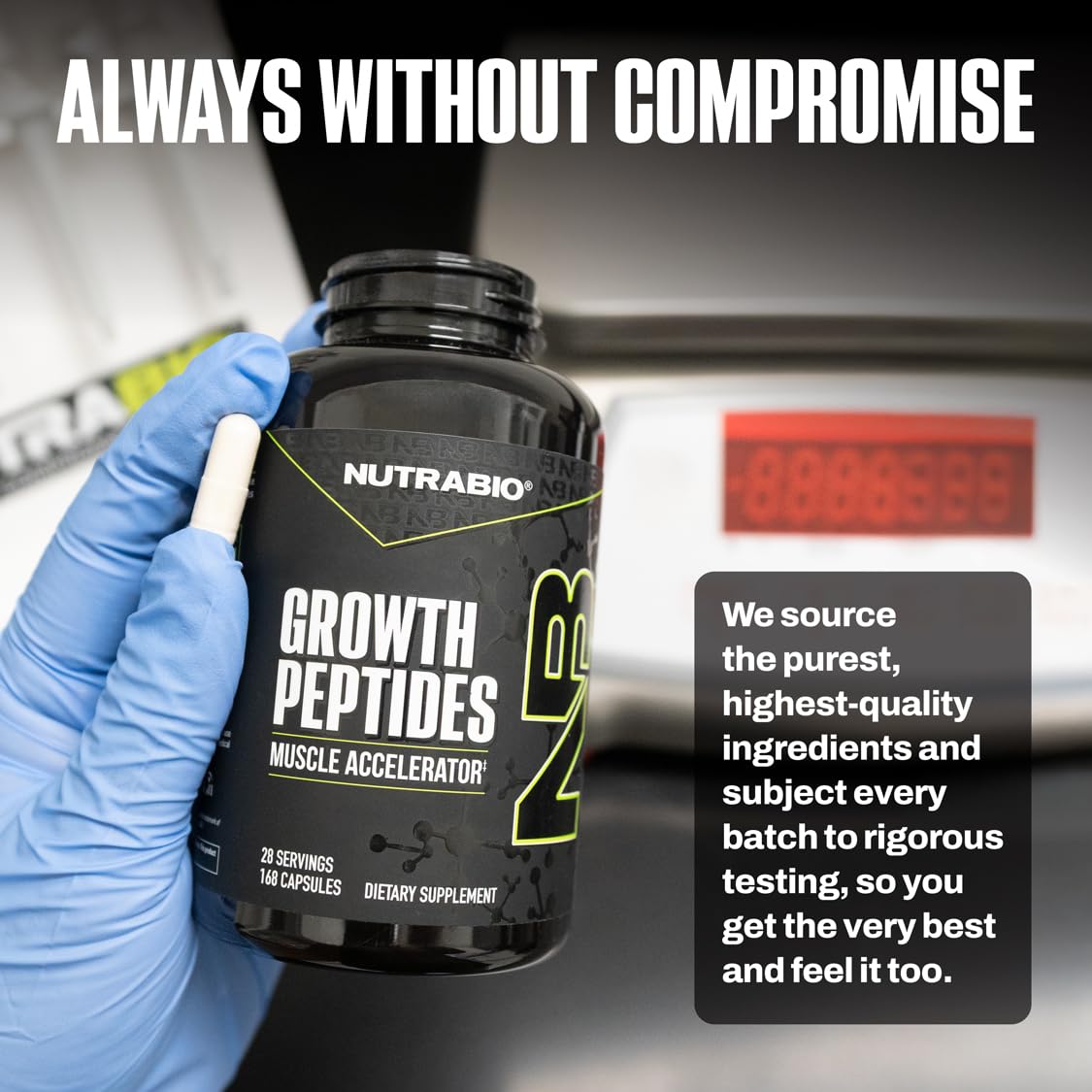 NutraBio Growth Peptides detalle de fórmula PeptiStrong y DiLeucina eficacia