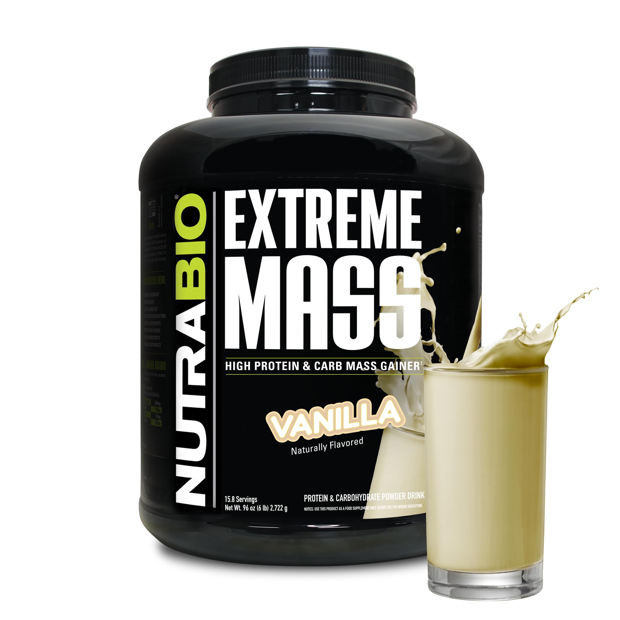 NutraBio bote frontal mostrando etiqueta y sabor vainilla para confianza