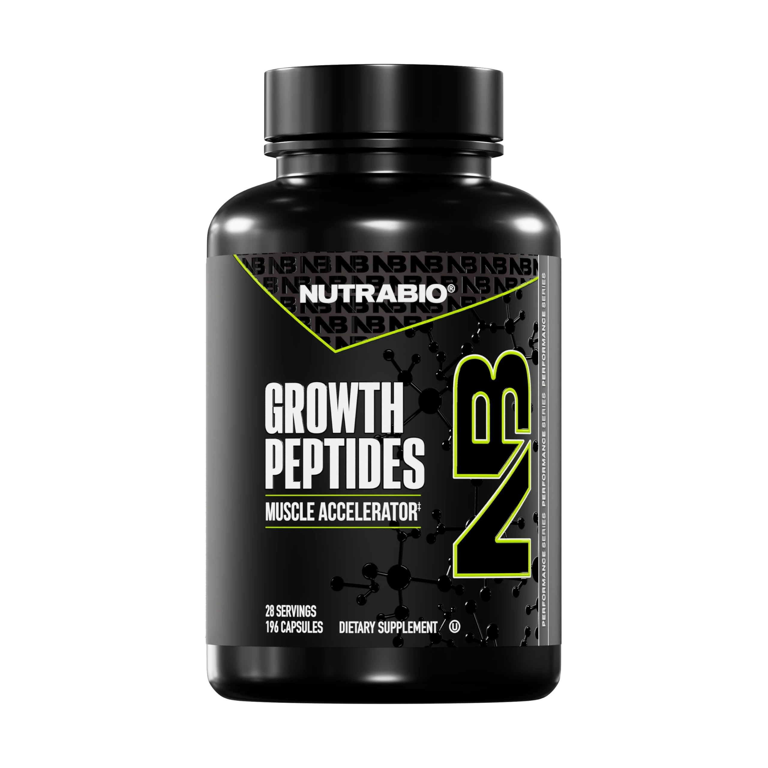 NutraBio Growth Peptides frente del producto muestra envase y beneficios