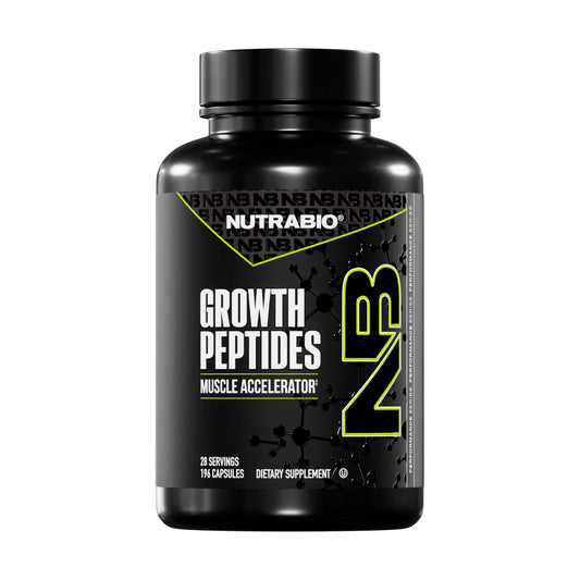 NutraBio Growth Peptides frente del producto muestra envase y beneficios