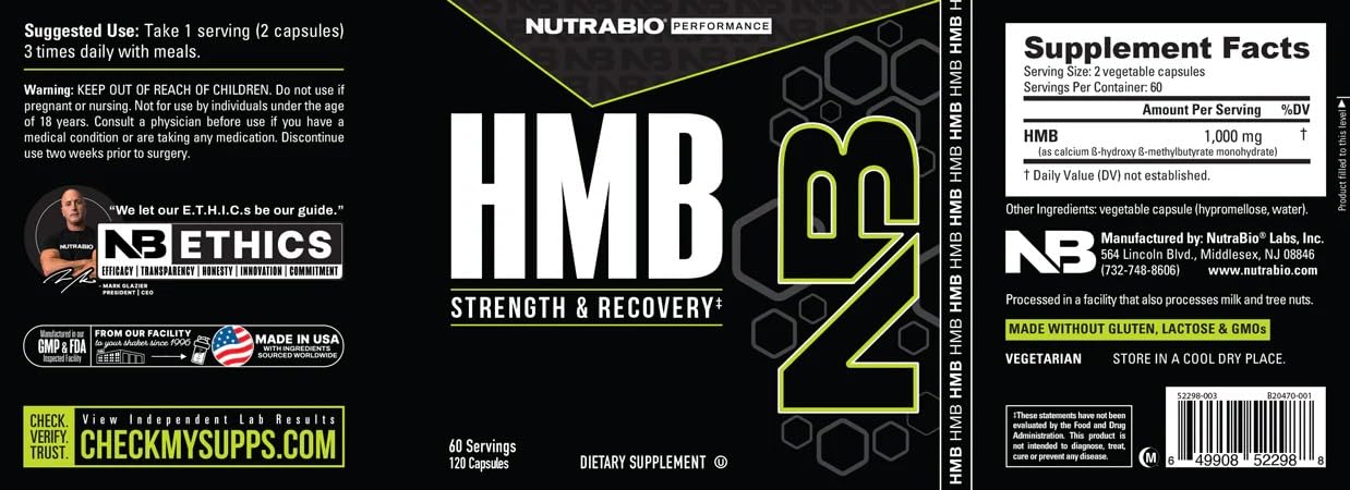 Cápsula NutraBio HMB abierta para visualizar contenido y consistencia