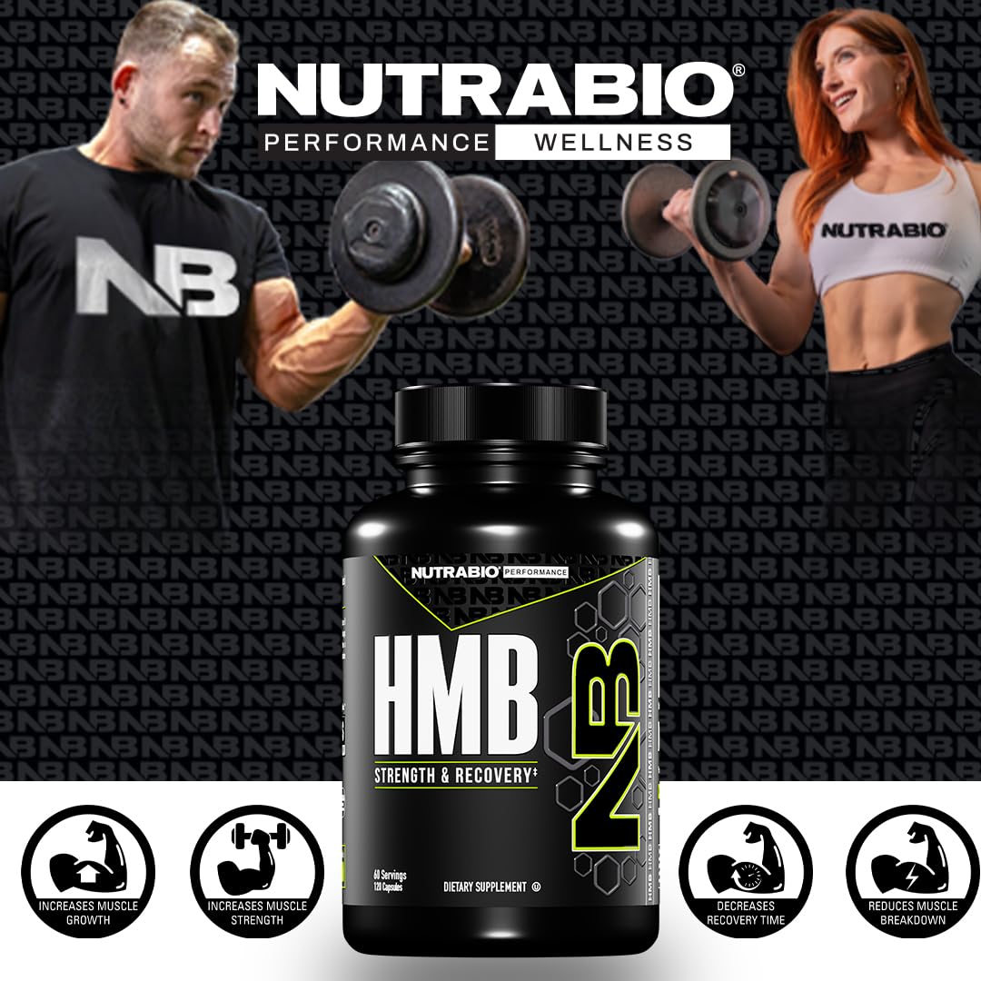 Etiqueta NutraBio HMB con tabla de información nutricional y transparencia