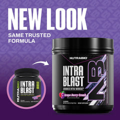 Polvo de NutraBio Intra Blast textura fina y mezcla homogénea para fácil disolución
