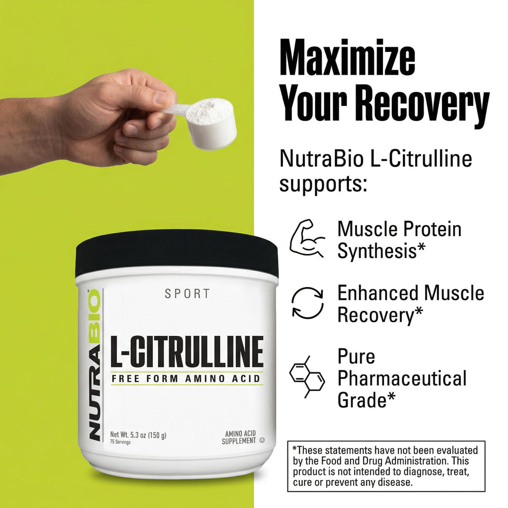 NutraBio l-citrulline en mano para apreciar tamaño y presentación