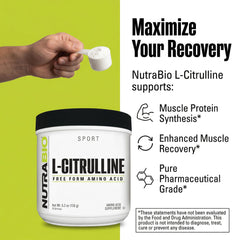 NutraBio l-citrulline en mano para apreciar tamaño y presentación