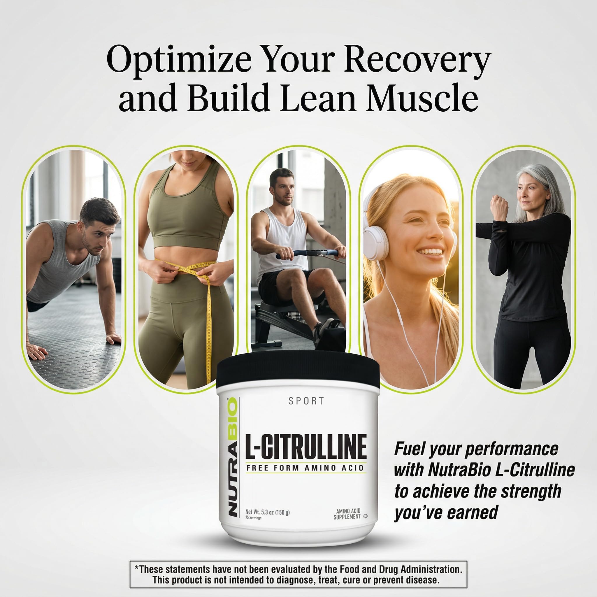 NutraBio l-citrulline envase sobre fondo de gimnasio estilo activo