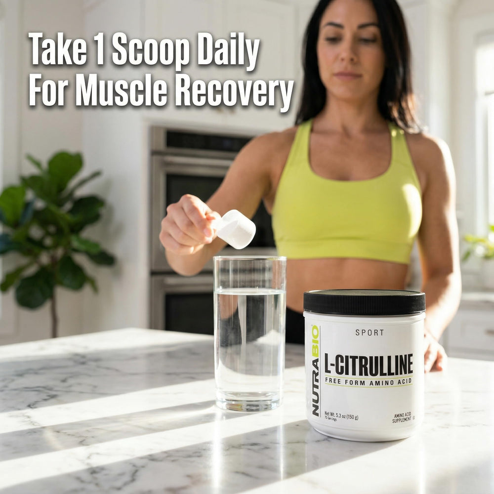 NutraBio l-citrulline disuelto en vaso para toma pre-entreno rápida