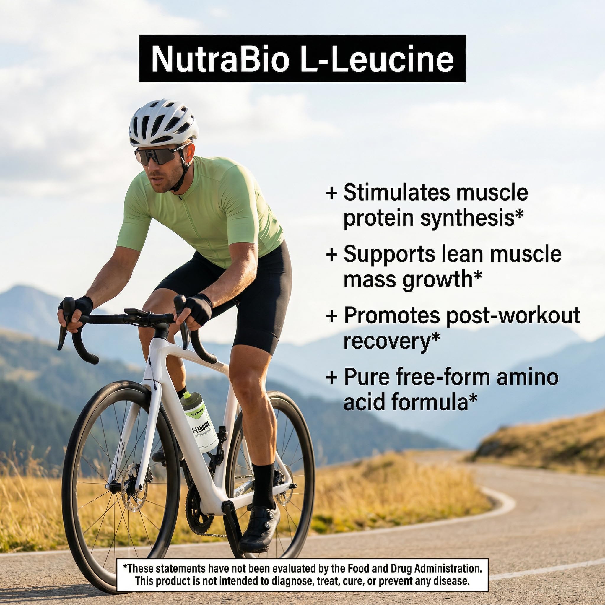 NutraBio envase abierto con polvo blanco listo para mezclar