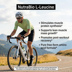 NutraBio envase abierto con polvo blanco listo para mezclar