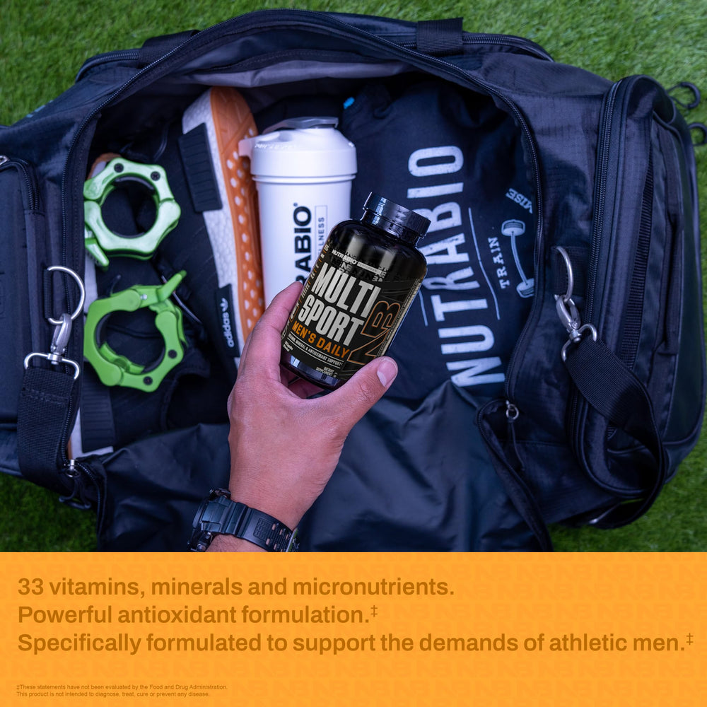 NutraBio MultiSport producto en ambiente deportivo promoviendo energía diaria