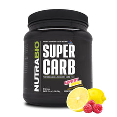 NutraBio Super Carb frente del empaque mostrando diseño y sabor