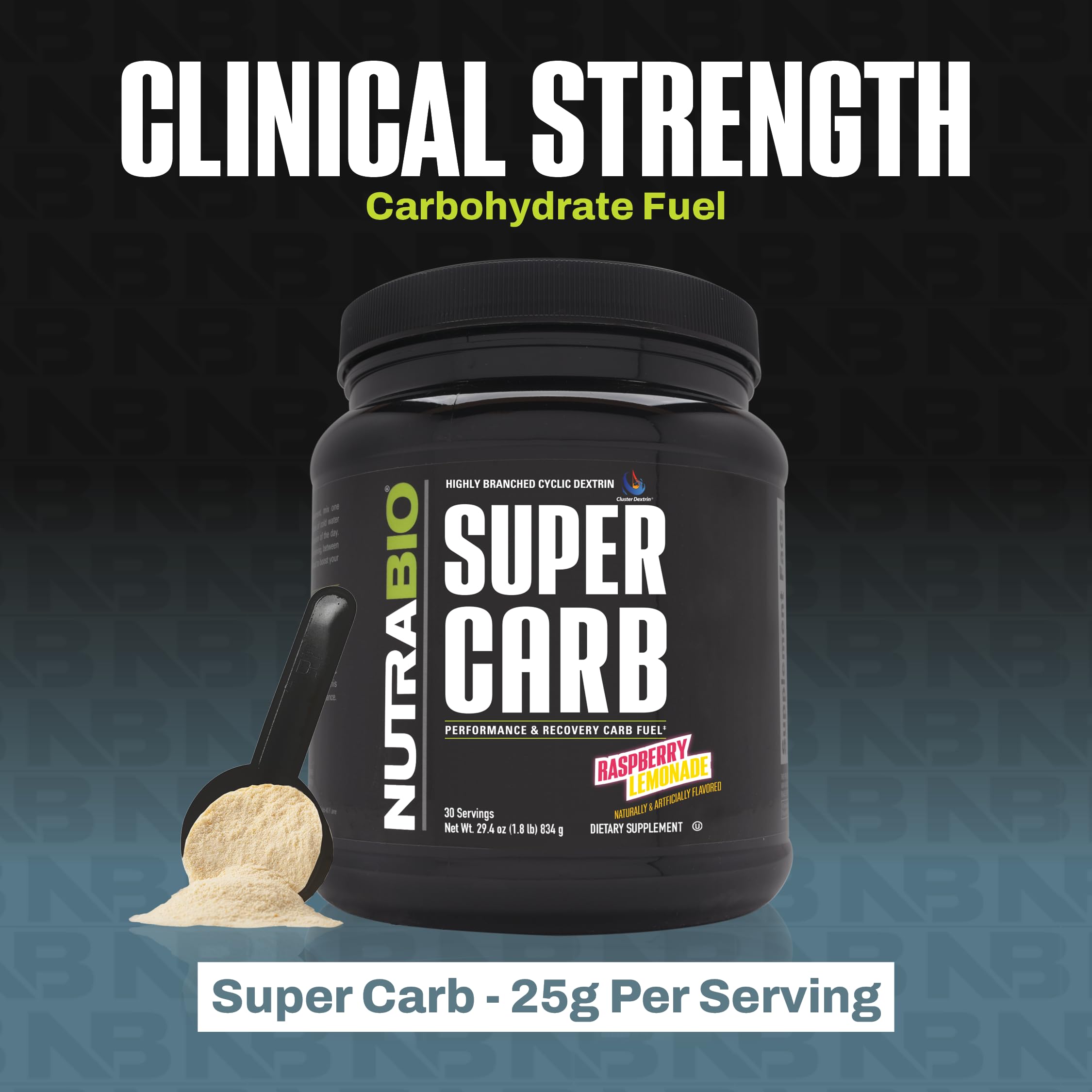 NutraBio Super Carb detalle de electrolitos en polvo, apoyo contra calambres