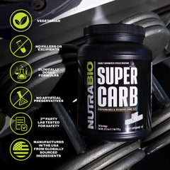 nutrabio atleta en gimnasio bebiendo Super Carb para energía