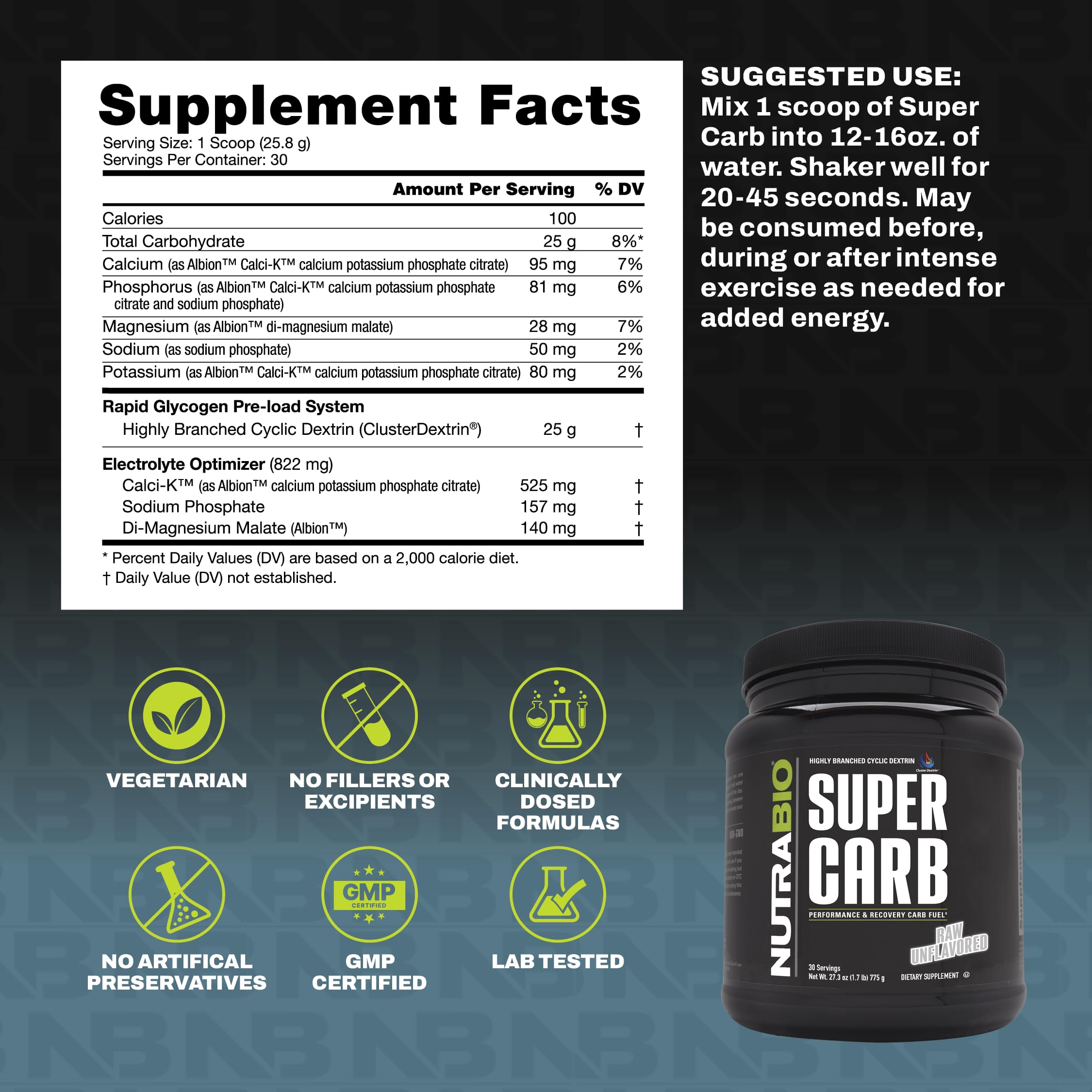 nutrabio vaso con Super Carb listo para beber durante entrenamiento