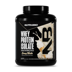 NutraBio envase frontal con sabor Vainilla Cremosa y alta proteína