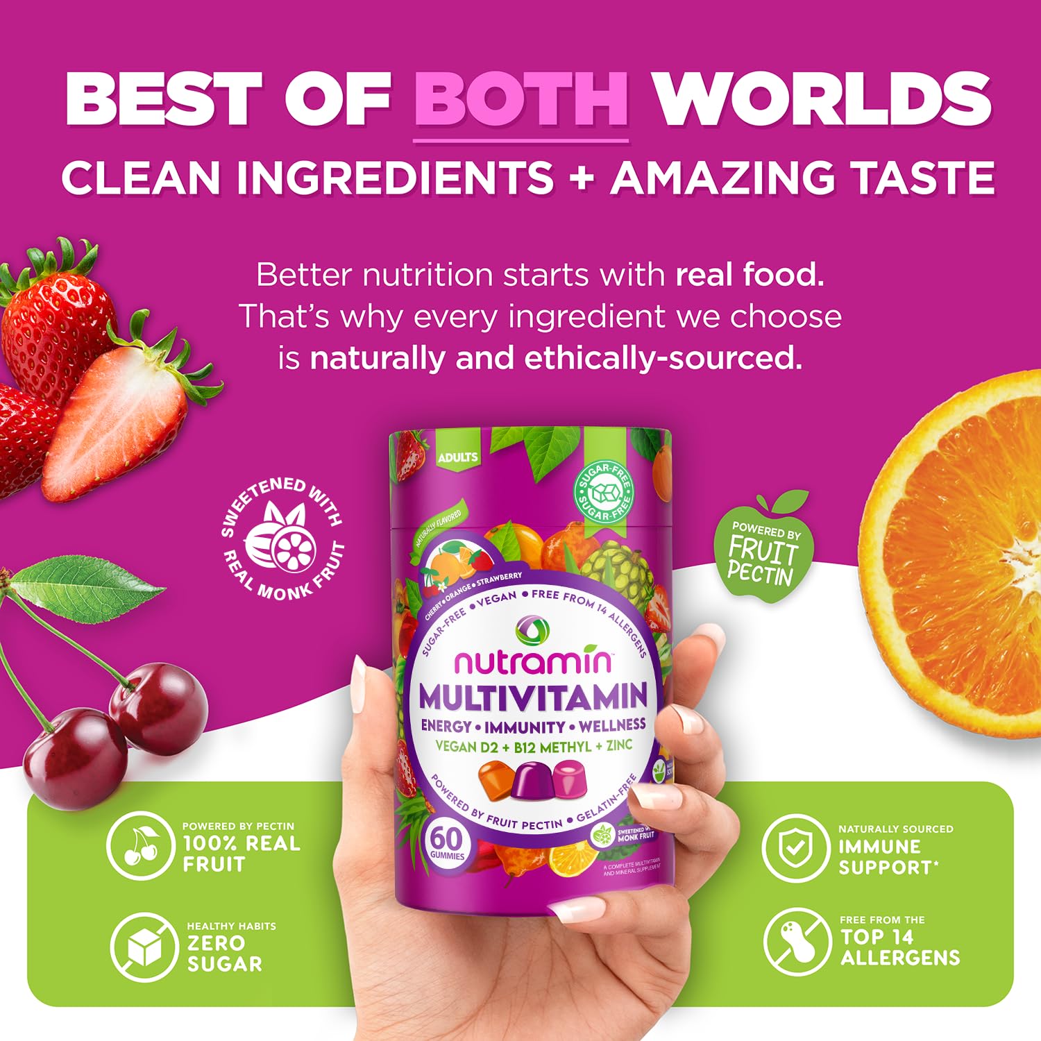 Nutracelle gomita en mano demostrando tamaño cómodo para consumir
