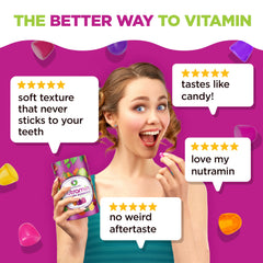 nutracelle nutramin gomita en mano para comparar tamaño y porción diaria