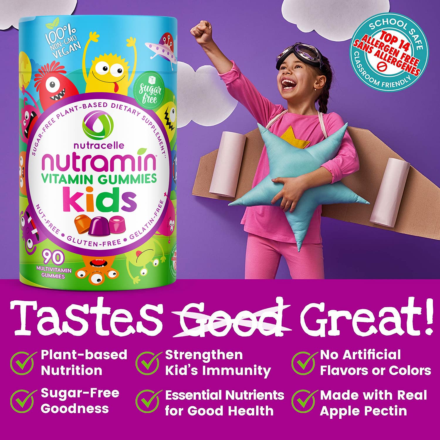 Nutracelle niño tomando gomita junto a comida para mejor absorción