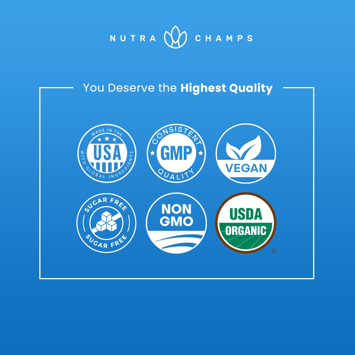 NutraChamps frasco junto a mano para comparar tamaño y porciones