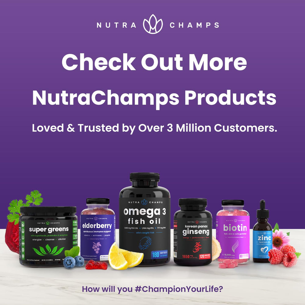 Etiqueta NutraChamps con ingredientes y certificaciones para confianza del usuario
