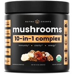 NutraChamps envase frontal mostrando la marca y el tamaño 8 oz para identificación clara