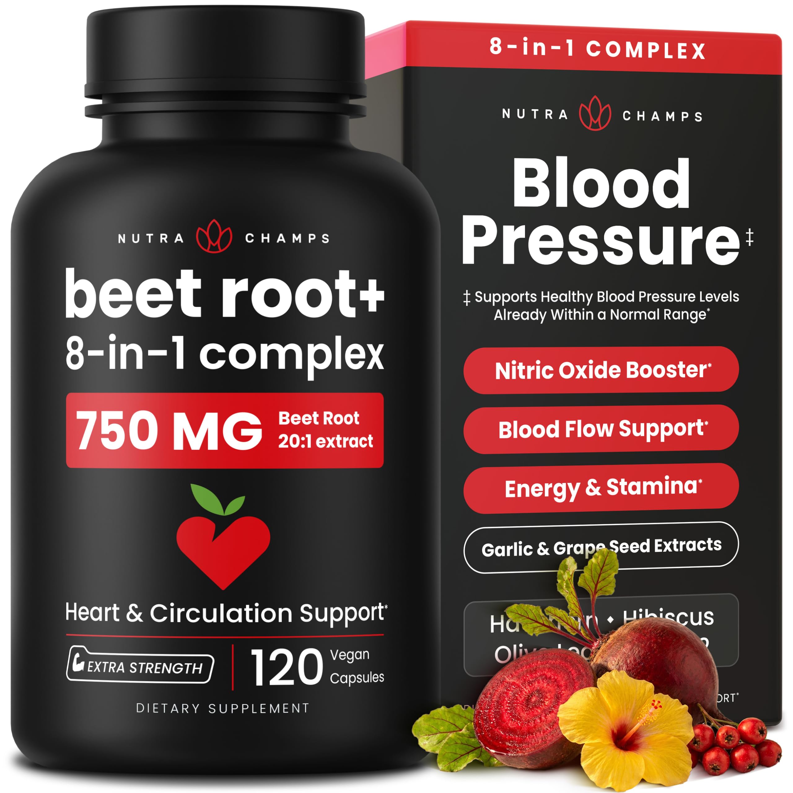NutraChamps envase frontal mostrando 120 cápsulas con beneficio práctico