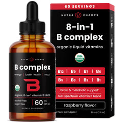 NutraChamps frasco frontal B-Complex muestra presentación y tamaño práctico
