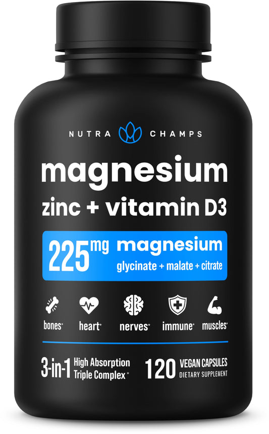 NutraChamps envase frontal mostrando 120 cápsulas y beneficios